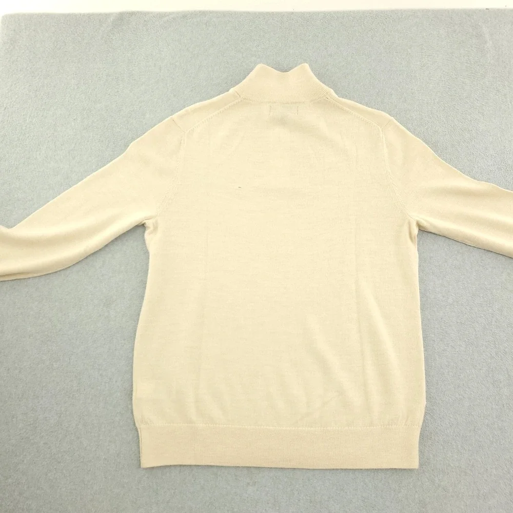 Banana Republic Sweater Mens M Beige Merino Wool 1/4 Zip Mock Neck Knit Pullover